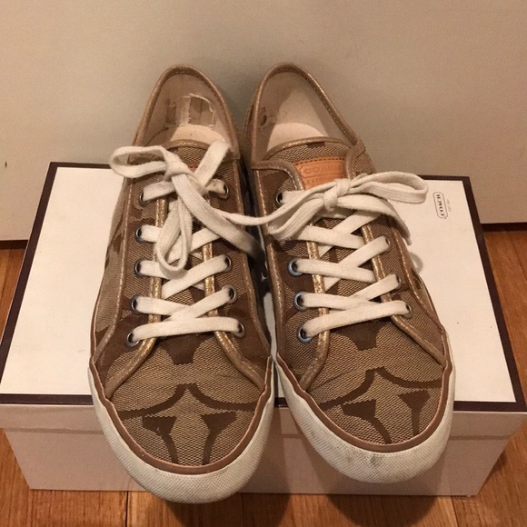 COACH Dalia Khaki & Gold Sneakers in Size 7 - Picture 2 of 8